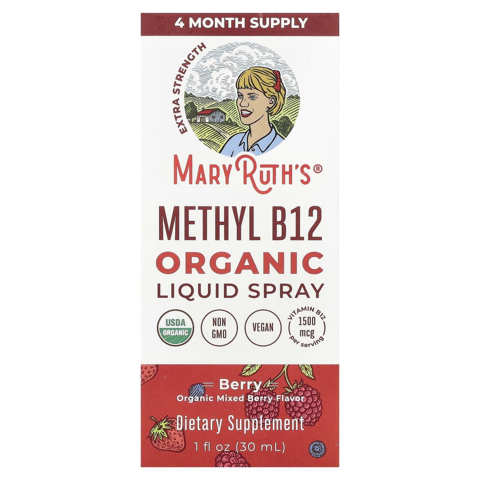 MaryRuth's, Organic Methyl B12 Liquid Spray, Extra Strength, Berry, 1 fl oz (30 ml)
