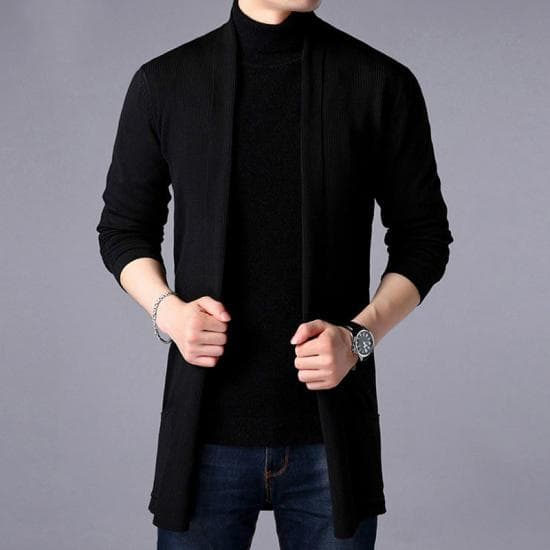 2024 Sweater Coats Men Fashion Autumn Men's Slim Long Solid Color Knitted Jackets Fashion Male Casual Sweaters Cardigan Outwear M black