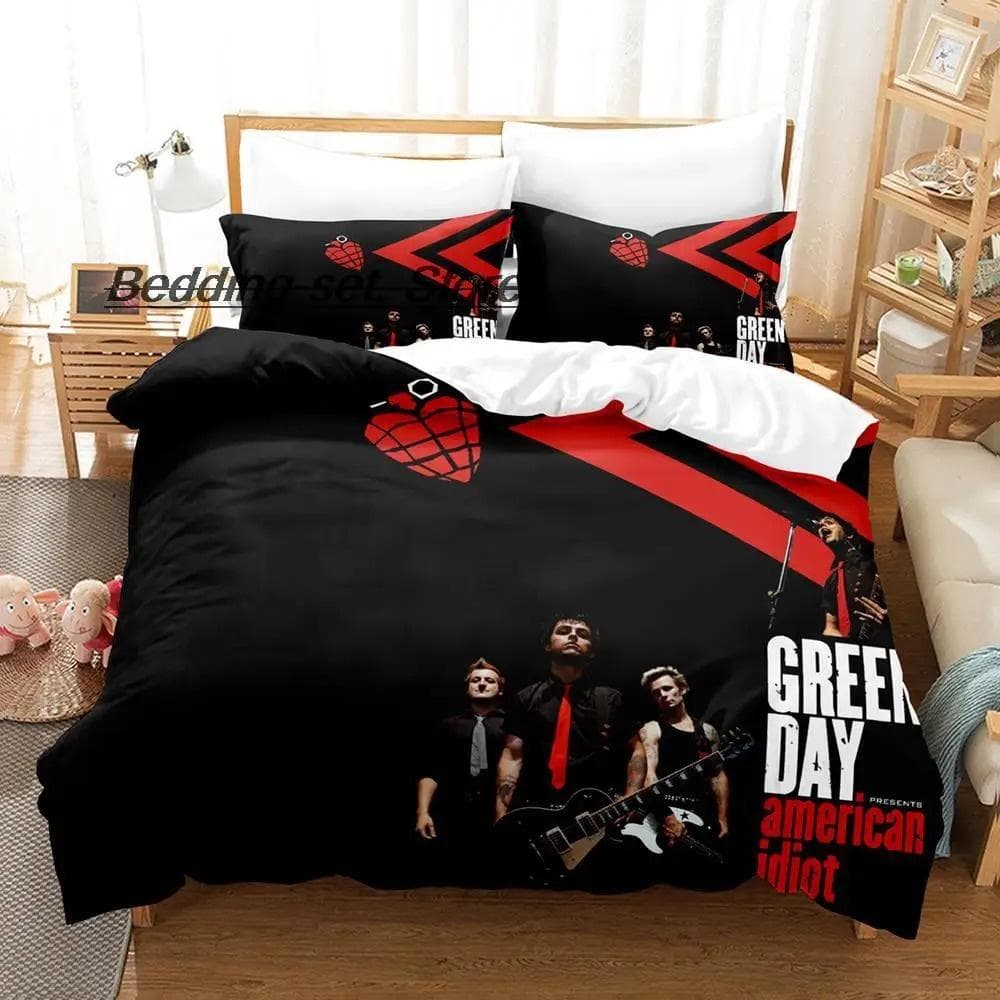 Green Day ' AMERICAN IDIOT Bedding Set Single Twin Full Queen King Size Bed Set Aldult Kid Bedroom Duvetcover Sets Bed Sheet Set 150X200cm-3pcs