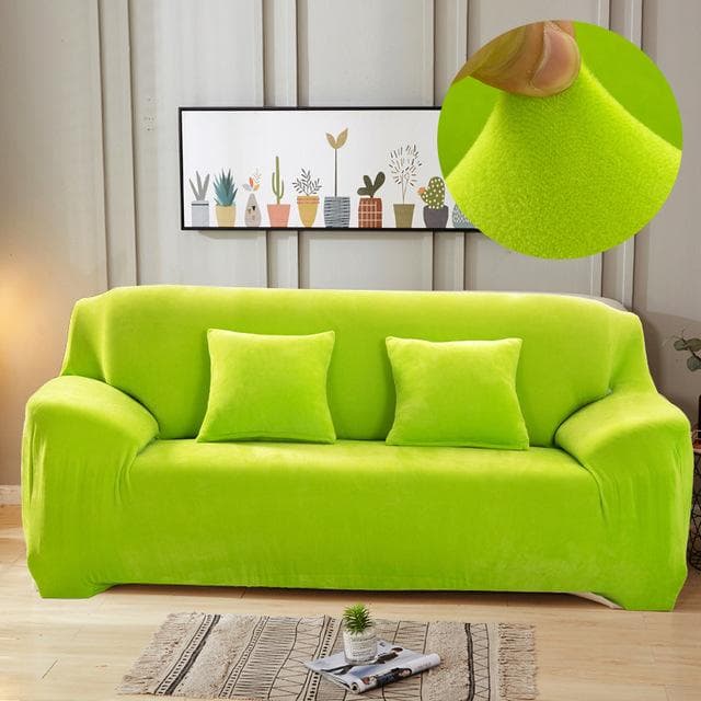 Velvet Plush Thicken Sofa Cover All-inclusive Elastic Sectional Couch Cover for Living Room Chaise Longue L Shaped Corner Covers 1 seater fluorescent green