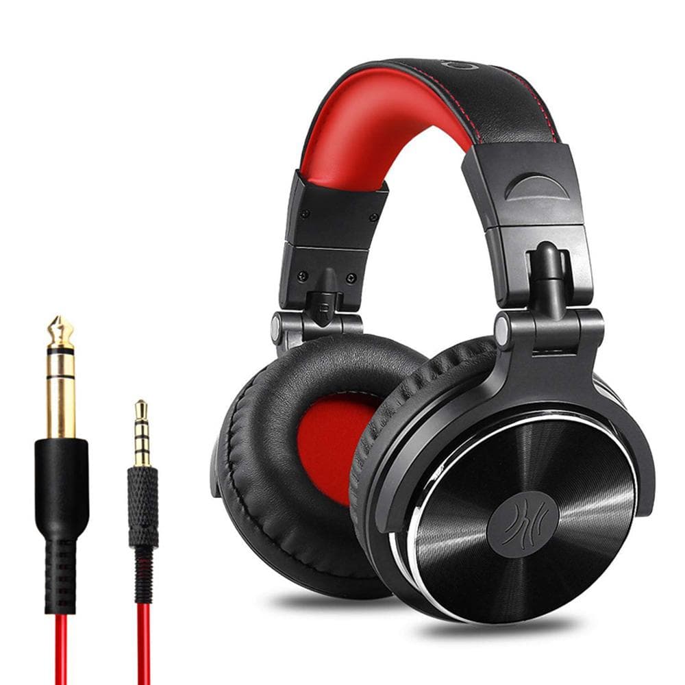 Professional Musical Instrument Monitor Headphones Wired Headset with 3.5mm & 6.5mm Audio Cables red