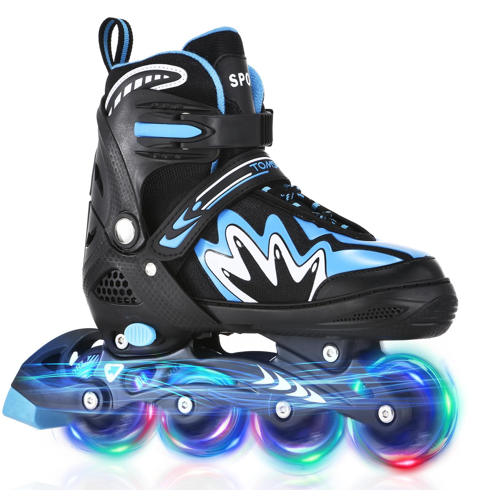 Roller Blades Kids Adjustable Roller Skates with Light-Up Wheels Secure Triple Closure System for M blue
