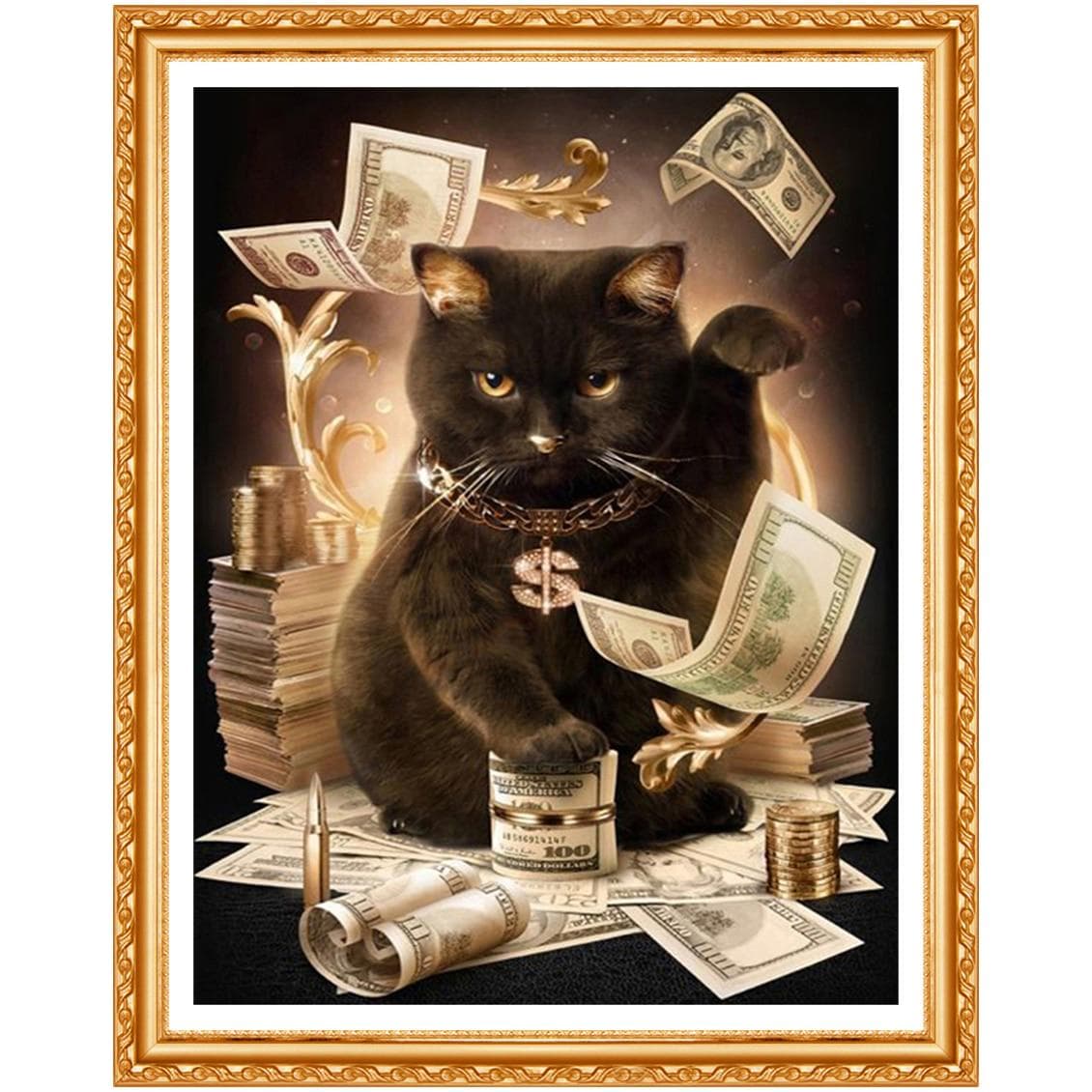 Diamond Embroidery Cat with Cash Pattern DIY 5D Diamond Painting Needlework Cross Stitch Full Drill 20X30CM