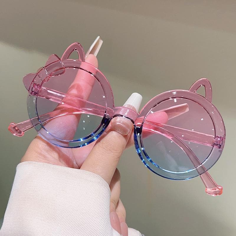 7Pcs Cute Cat Shaped Round Sunglasses for Girls Trendy Candy Color Kids Sun Glasses Stylish Children Shades as picture shows