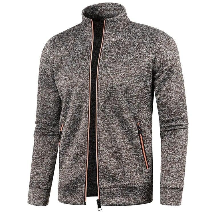2024 Autumn Winter New Solid Color Long Sleeve Knitting Cardigan Man Casual Loose Comfortable Zipper Pockets All-match Outwear XXL beige