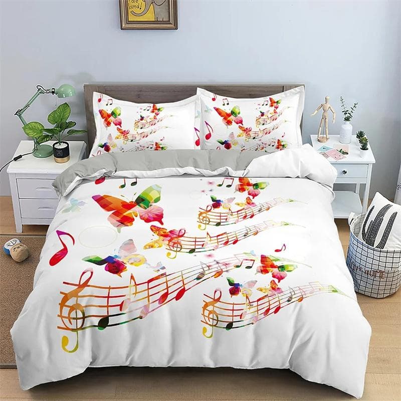 Music Note Duvet Cover Musical Notation Dream Theme Blue Black Cover for Teen Boys Kid Girls Gift Bedding Set Duvet Cover Decor 173x218cm 2pcs