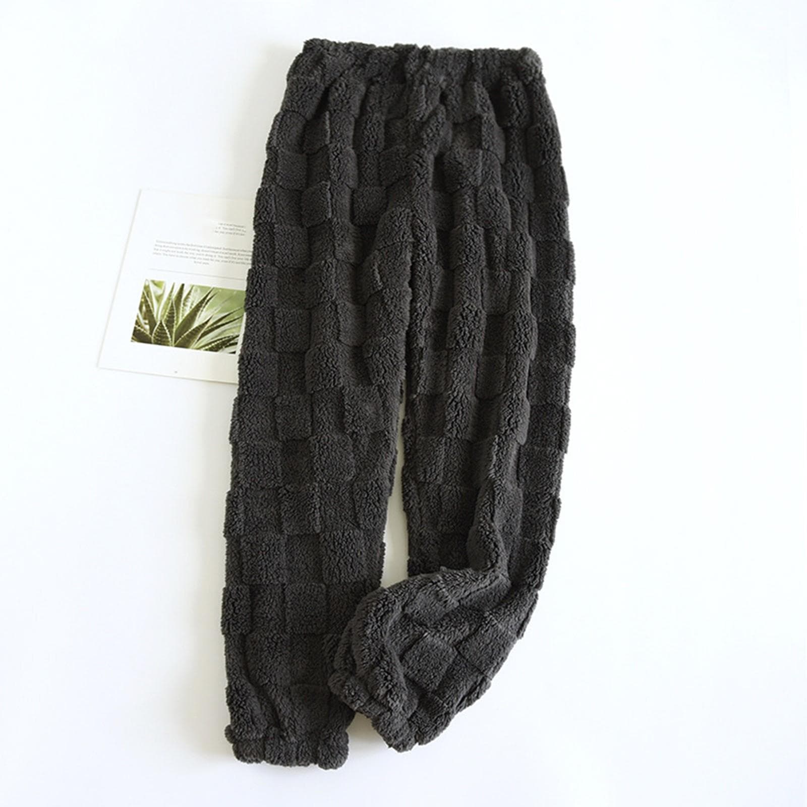 Women's Thermal Fleece Pockets Pajama  Warm Casual Trousers Home Pajama Pants XL black