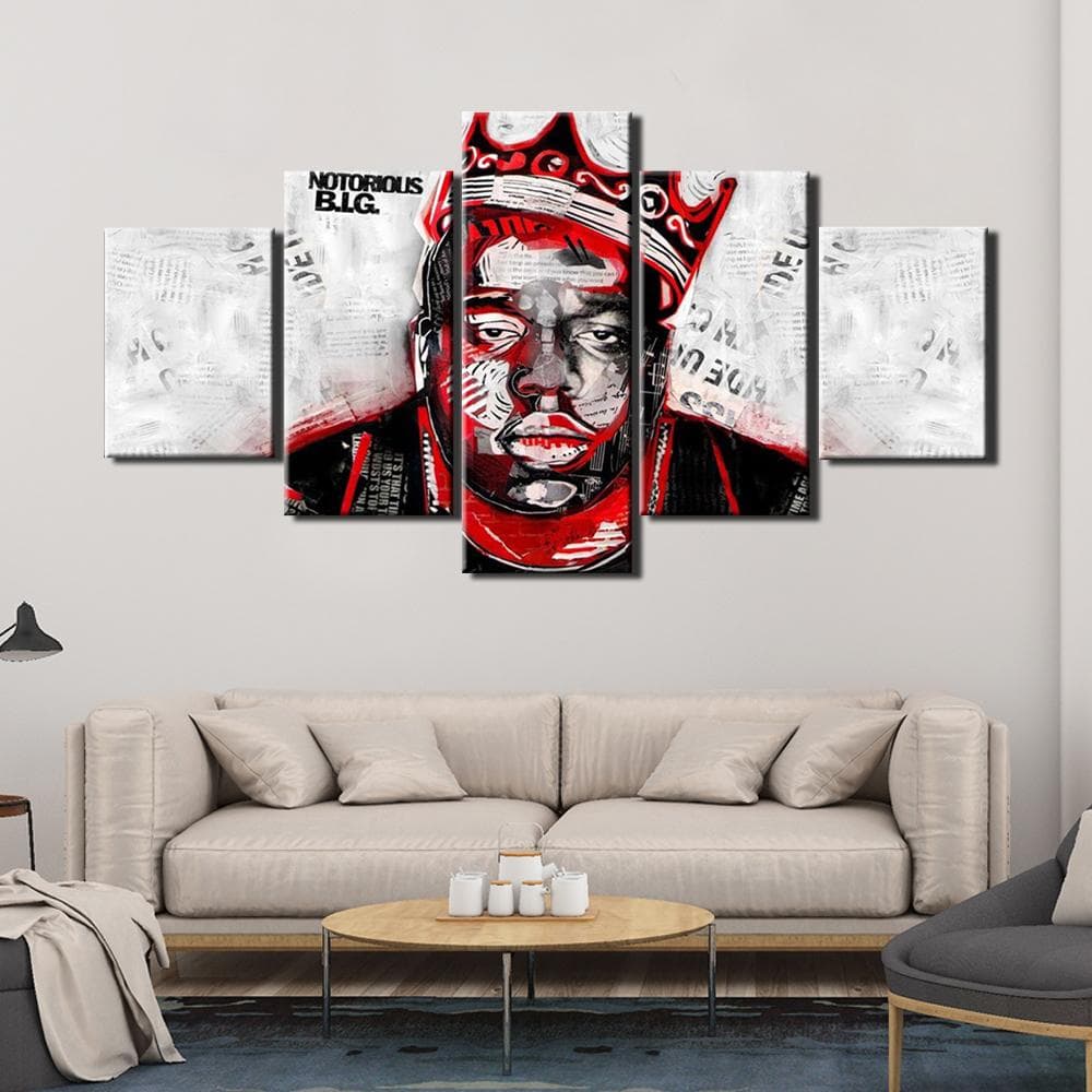 Painting on Canvas The Notorious B I G Famous Person music Posters and Prints 5 Panels Wall Pictures for Living Room Home Décor 30x40cm*2 30x60cm*2 30x80cm*1