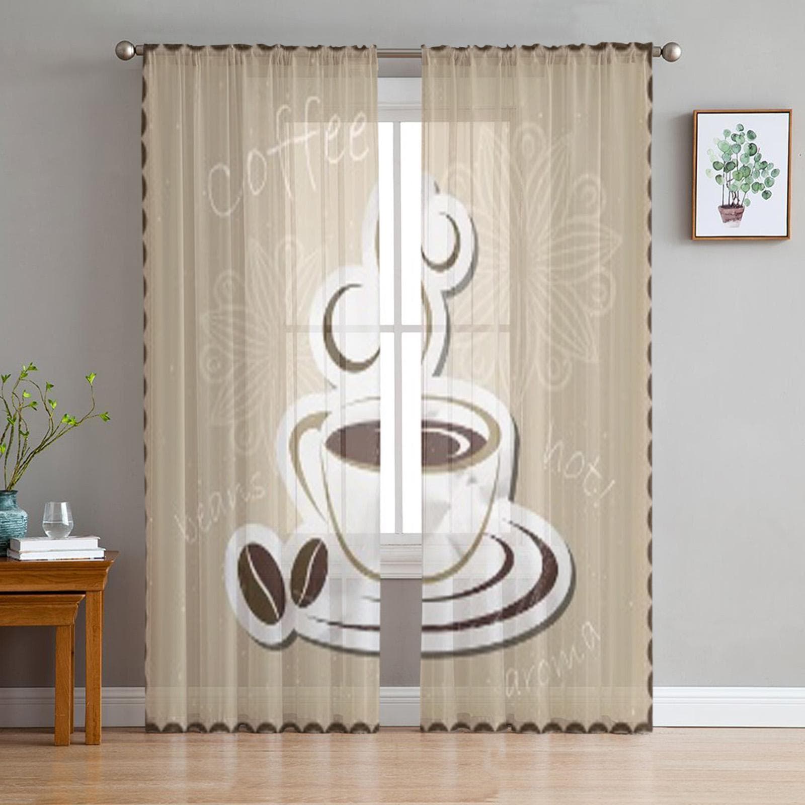 Coffee Mug Icon Tulle Sheer Curtains for Living Room Decoration Curtain for the Room Bedroom Kitchen Voile Organza Curtains 135W x 114H(cm)