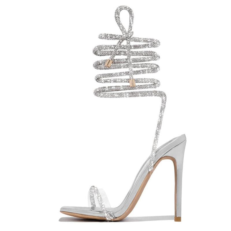 Liyke Sexy Gold Crystal Ankle Cross Strap Sandals Women Summer Party Wedding Banquet Shoes Fashion Open Toe Club Stripper Heels 38 white