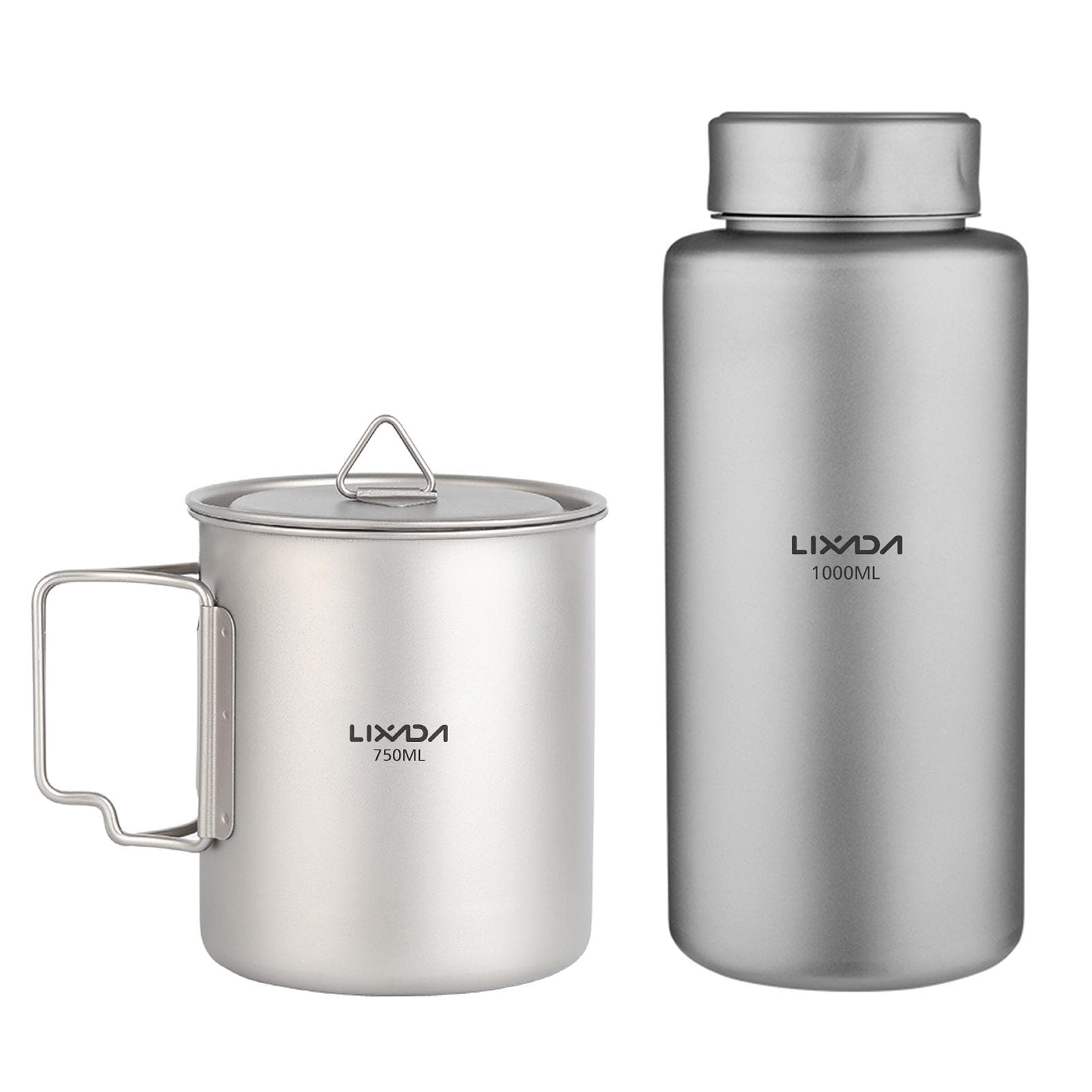 LIXADA 1L Ti Water Bottle Leak-proof Sport Water Bottle with 750ml Hanging Pot for Outdoor Camping Bottle & Water Cup