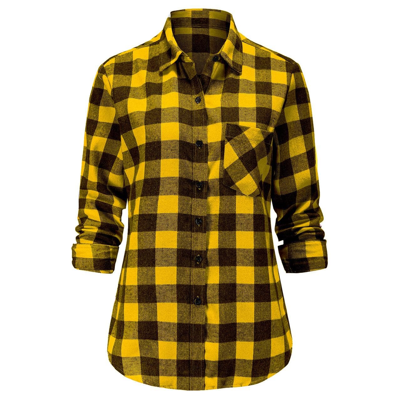 Dioufond Women Plaid Flannel Shirt Long Sleeve Flannel Plaid Tops M yellow