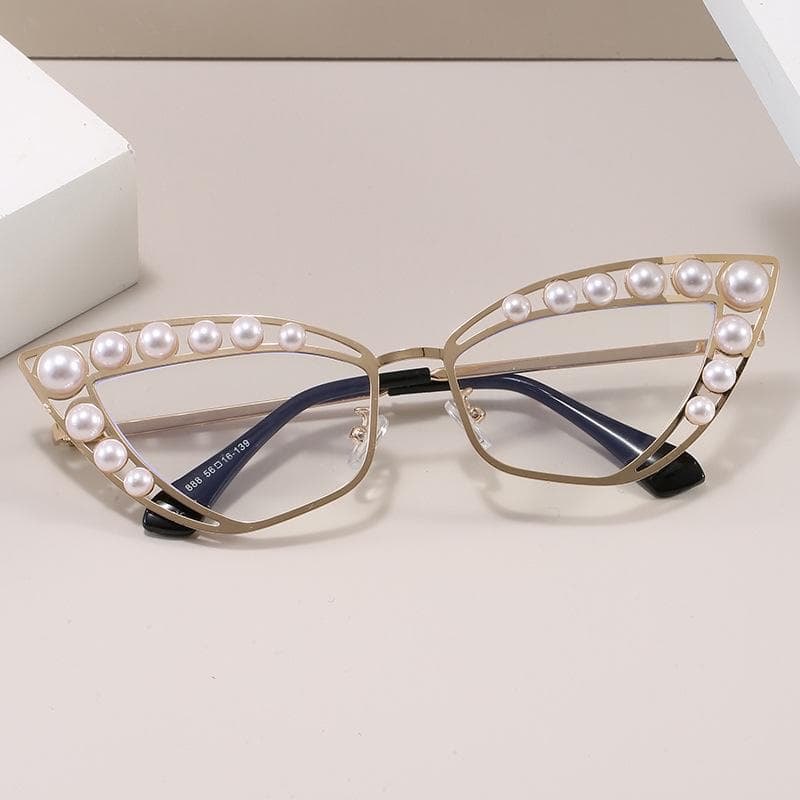 European American Style Cat Eye Sunglasses for Women with Pearl Decoration Fashion Sun Glasses New Stylish Eyewear