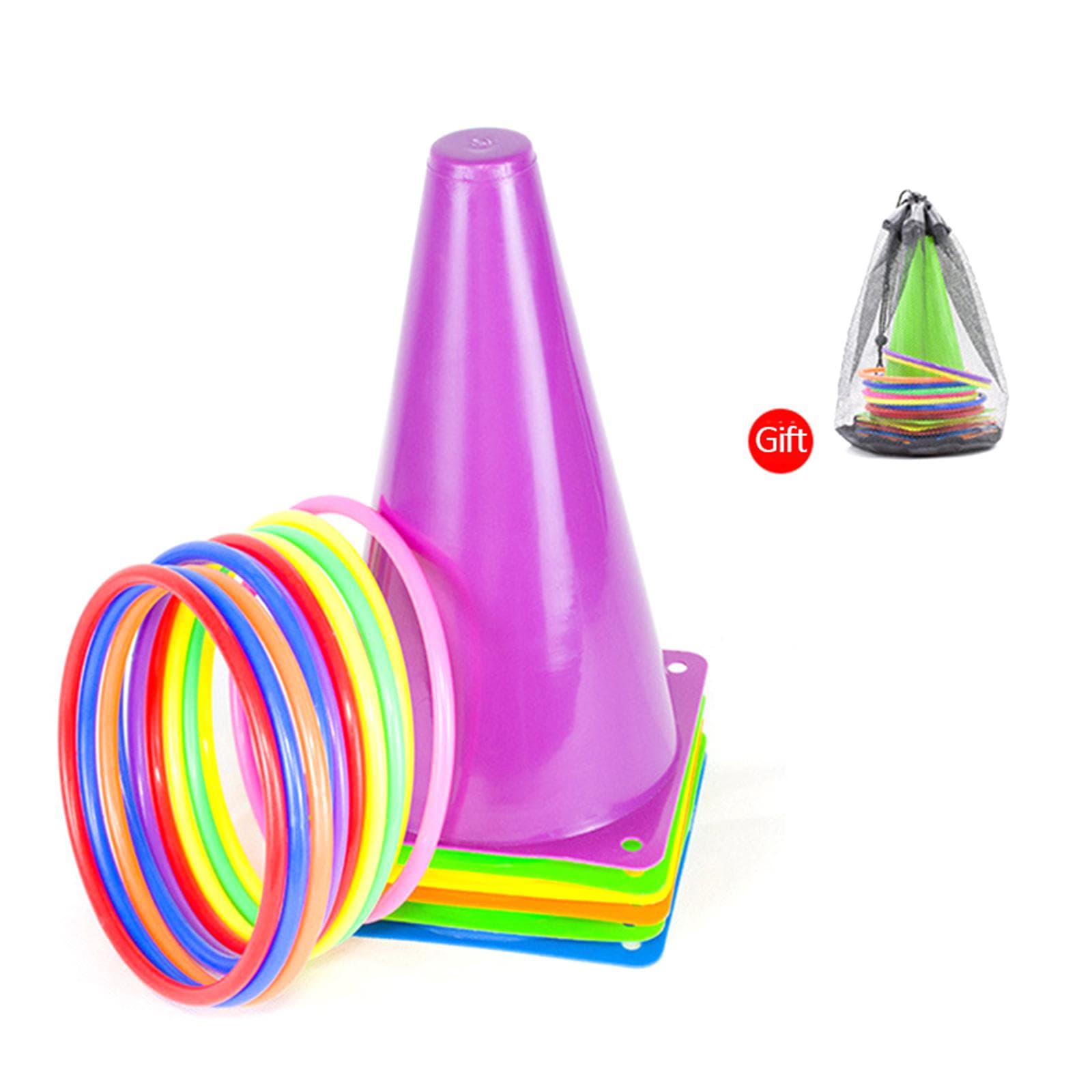 6 Pack Traffic Cones Outdoor Soccer Training Agility Marker Cones with 10 Rings for Kids multicolour