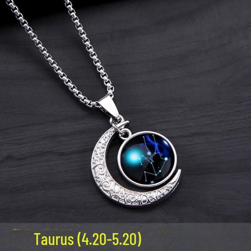 Glow-in-the-Dark Zodiac Pendant Necklace - Retro, Unisex, Trendy, and Personalized.
