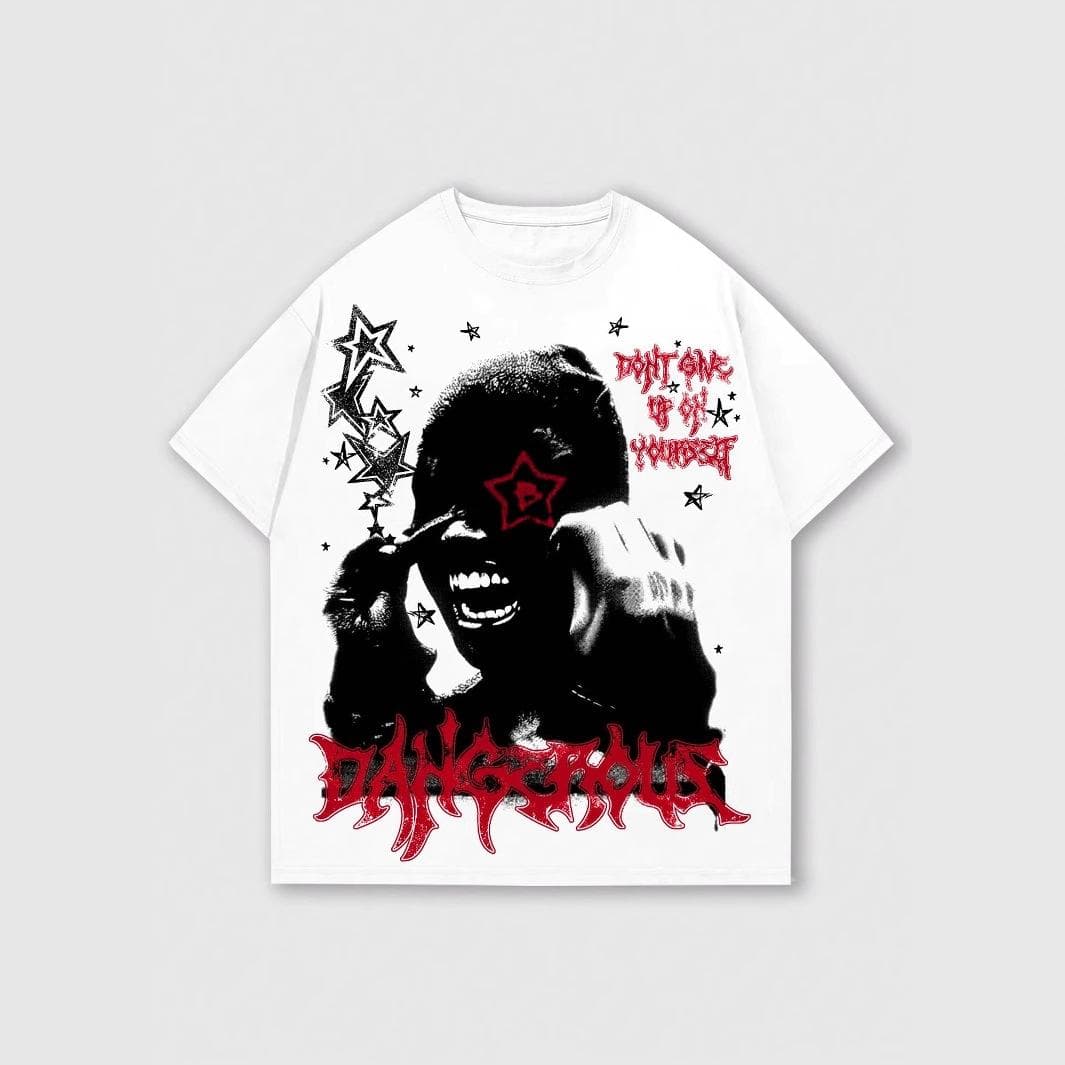 Men and Women's Same Tops, Short-sleeved T-shirts, Tops, Characters Printed Short-sleeved Small Round Neck T-shirts 5XL white