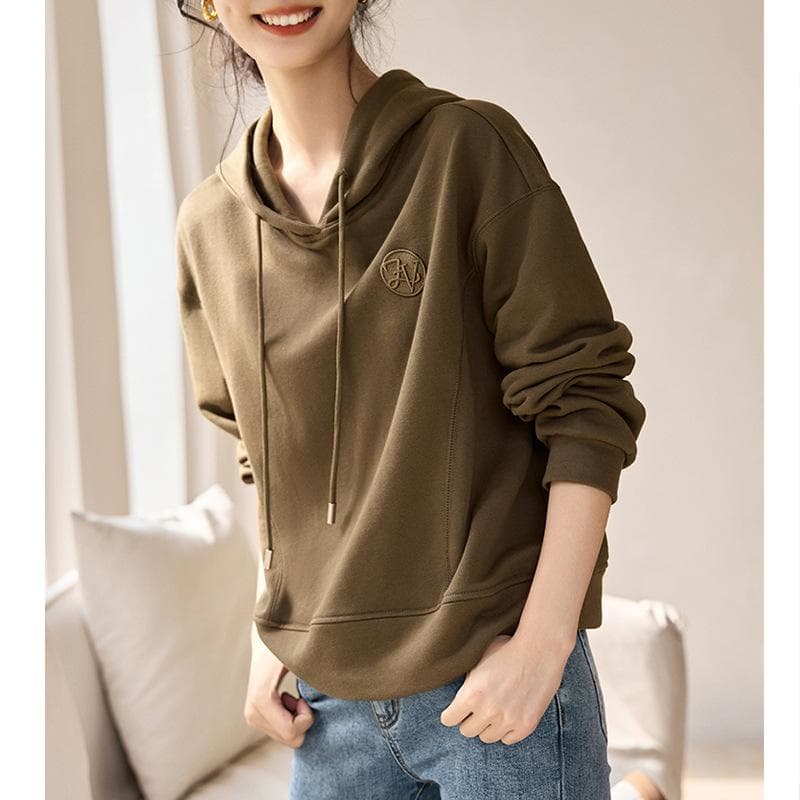 Fashion Light Casual Sweater Women's Autumn New Loose Hooded Versatile Simple Style Top 2XL brown