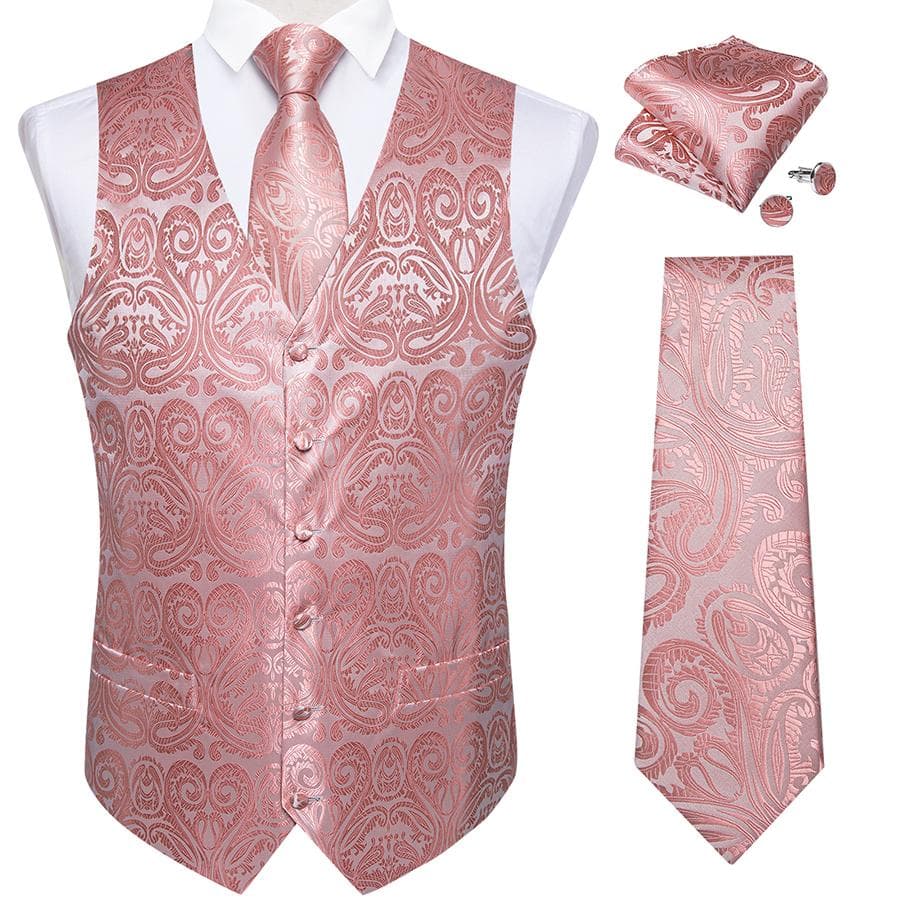 Dibangu Mens Yellow Paisley Vest Suit Waistcoat Hanky Cufflinks Tie Set Wedding L