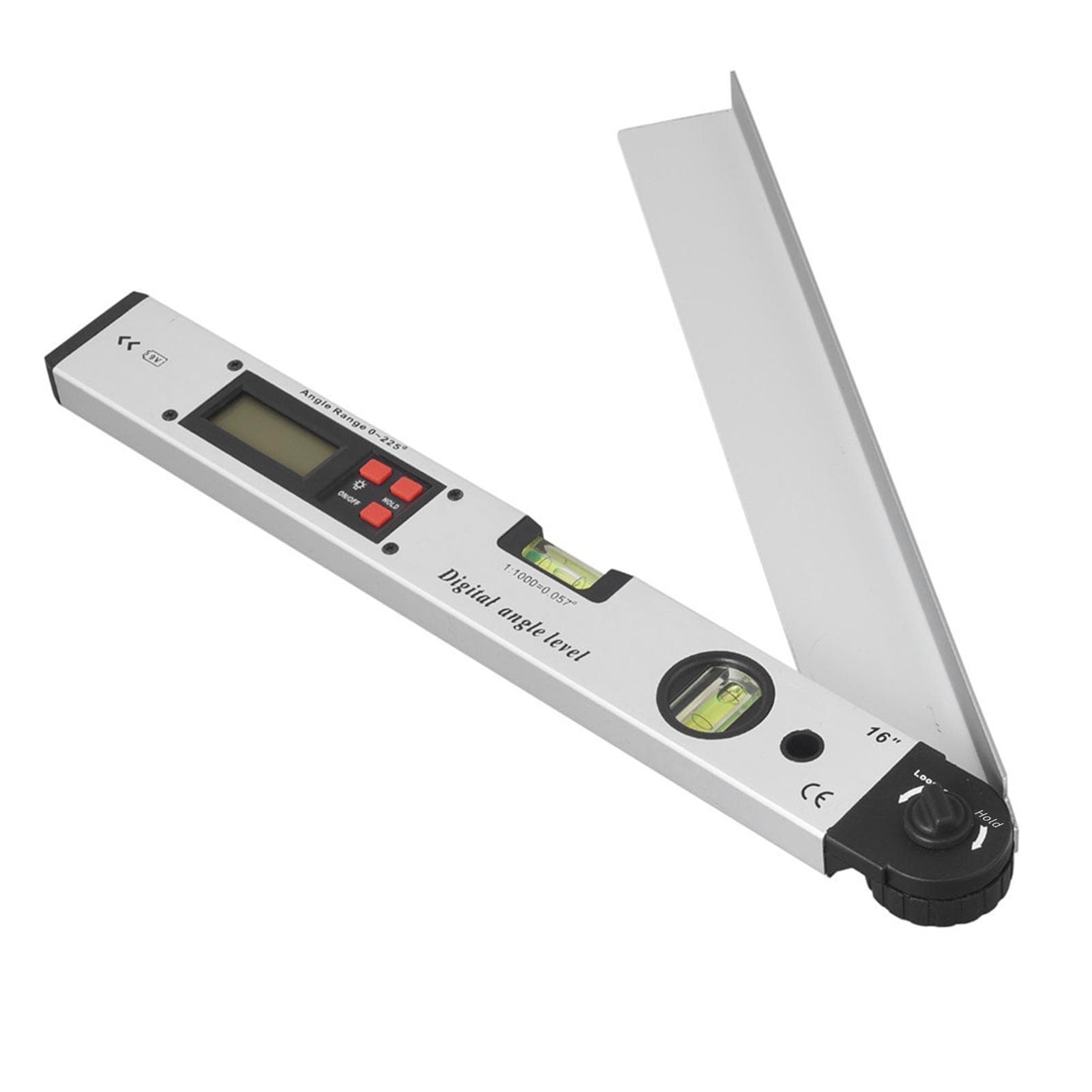 16-inch 225-degree Digital Angle Level LCD Electric Protractor with Horizontal Vertical Level silver