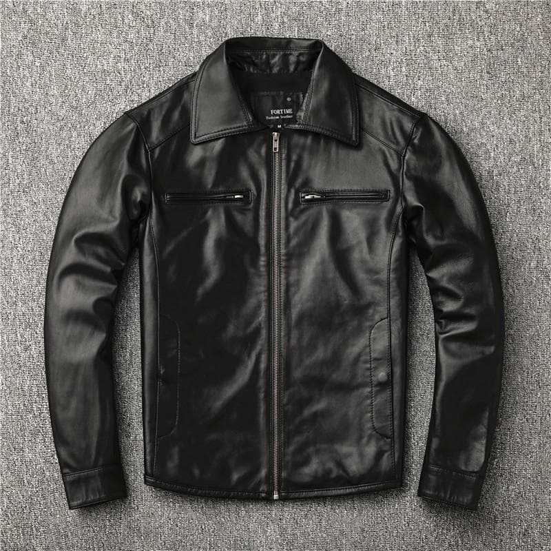 First Layer Sheepskin Genuine Leather Jacket Men's Casual Slim Leather Jacket Lapel Large Size Coat XXXL black