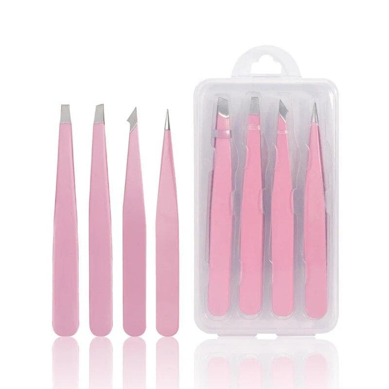 Pink 2/4Pcs High-Quality Eyebrow Tweezer Hair Beauty Fine Hairs Puller Stainless Steel Slanted Brow Clips Removal Makeup Tools