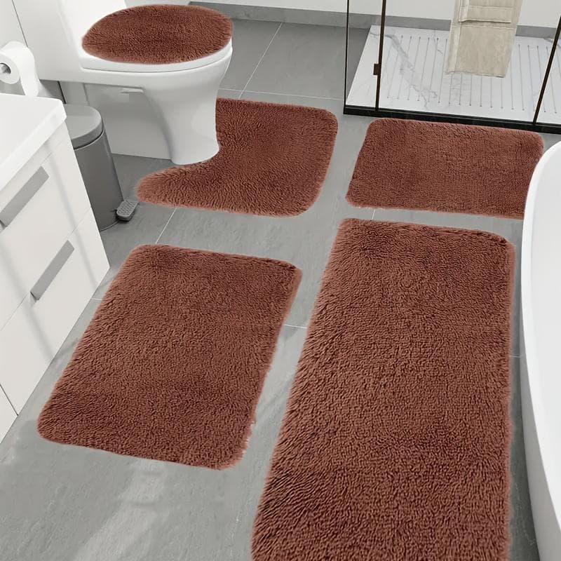 Super Soft 5pcs Bathroom Rug Set - Absorbent Microfiber, Non-Slip, Includes U-Shape Contour Rug and Area Rug - Perfect Home Decor, Hand Washable A SET