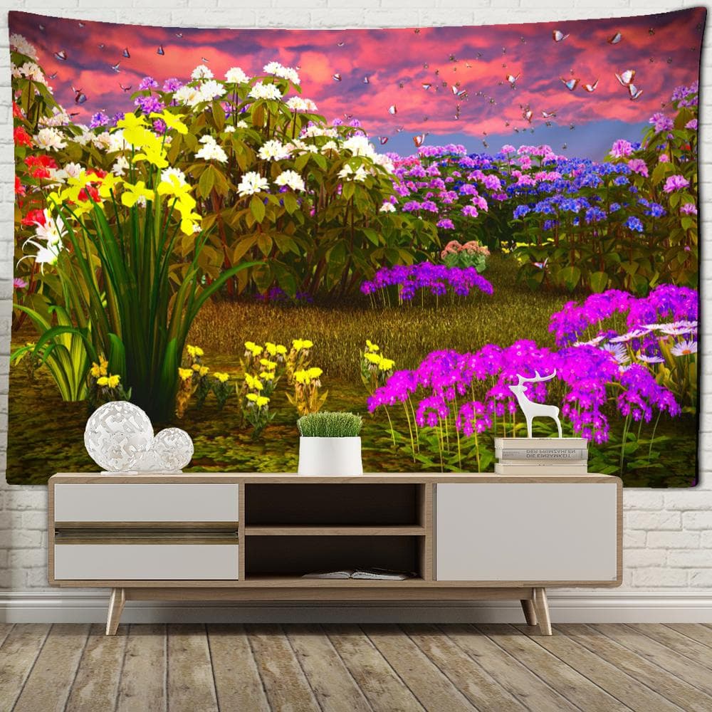 Rhododendron Bush Landscape Tapestry Wall Hanging Psychedelic Hippie Tapiz Dormitory Living Room Wall Decor Cloth 95x70cm