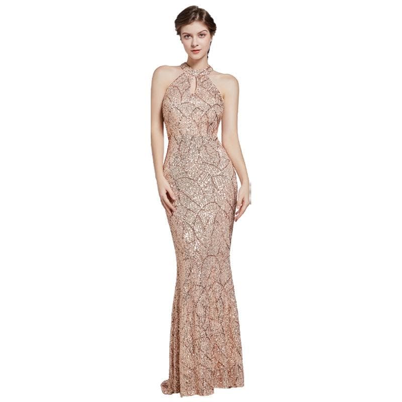 Women Sequins Party Dress Cocktail Dress Short Sleeve Sexy Evening Dresses, Banquet party fishtail dress L