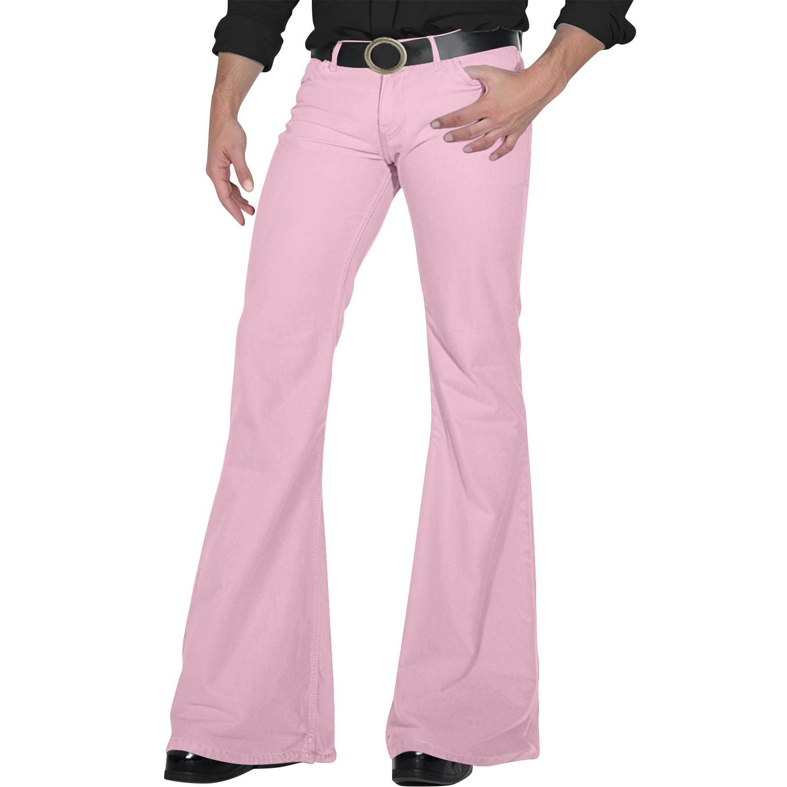 Men's Retro Disco Flared Pants Loose Stretch Vintage Trousers Fit Flared Comfortable Retro Stretch Twill Men's Trousers S pink