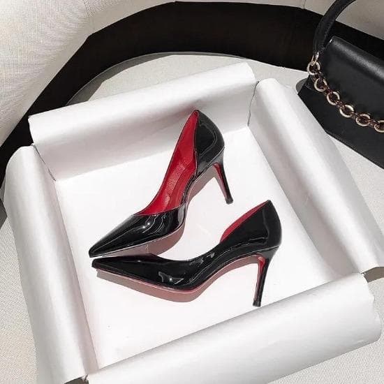 7cm Brand Designer Upgraded Version Leather High Heels Shoe Micro Scoop Open Toe Fine Heel Red Bottom Patent Leather Hollow Out Shoe 38