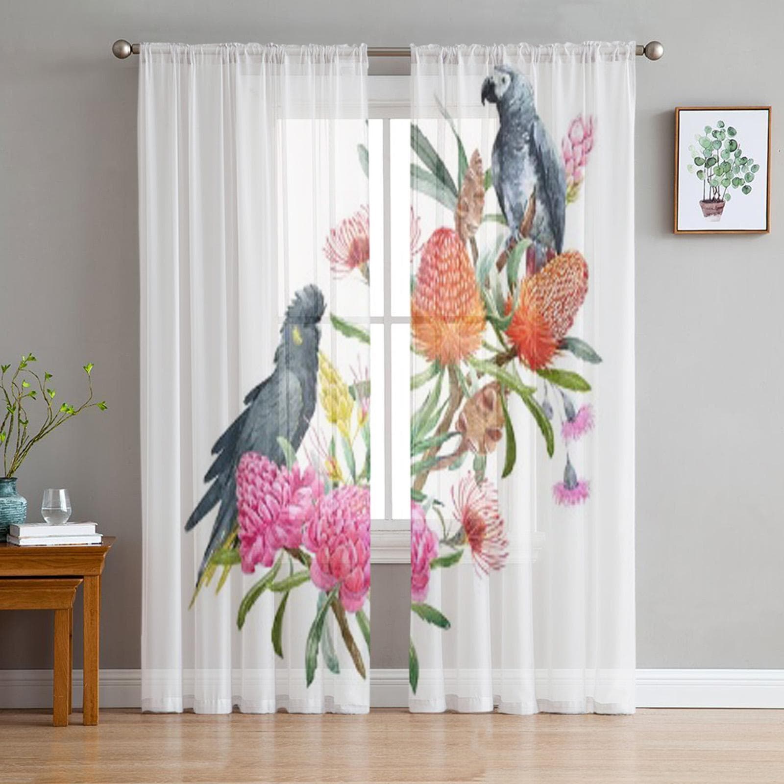 Flowers And Foliage In Australian Tropics Sheer Curtains Living Room Tulle Window Curtain Bedroom Kitchen Drapes 135W x 114H(cm)