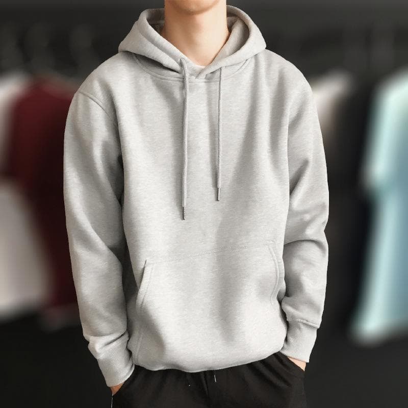 Men's Fleece-Lined Trendy Hooded Sweatshirt - Thick Pullover Jacket for Autumn & Winter, Korean Style L grey