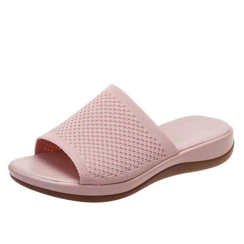 WTEMPO  Large Sandals Women's Slope Heel Fish Mouth Breathable Mesh Solid Color Soft Sole Fashion Comfortable Casual Slippers Dropshipping Wholesale 41 light pink