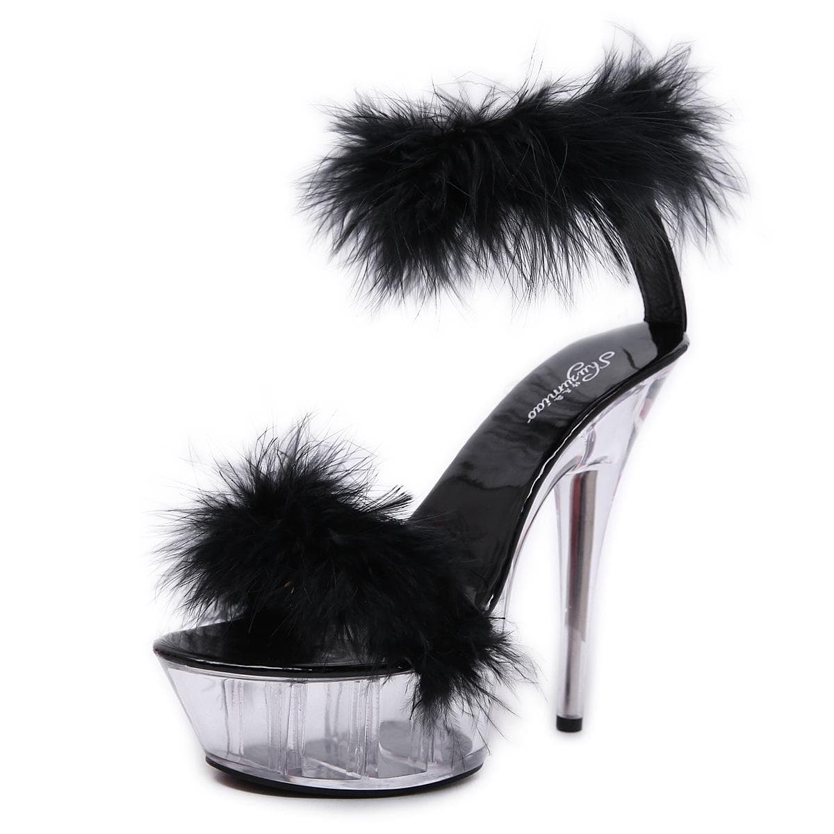 Woman High Heels Stiletto Sexy Black Waterproof Platform Hate The Sky High Fur Sandals Female Summer 330 Series 15cm Heel 5cm Platfrom LFD 38 black