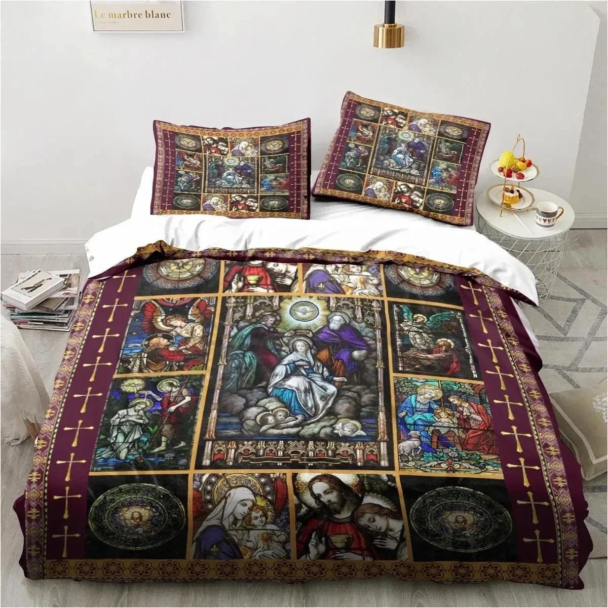 Jesus Christ Church Mary Christian Religious Bedding Set Duvet Cover Bed Set Quilt Cover Pillowcase Comforter king Queen Size EU Single 135x200cm
