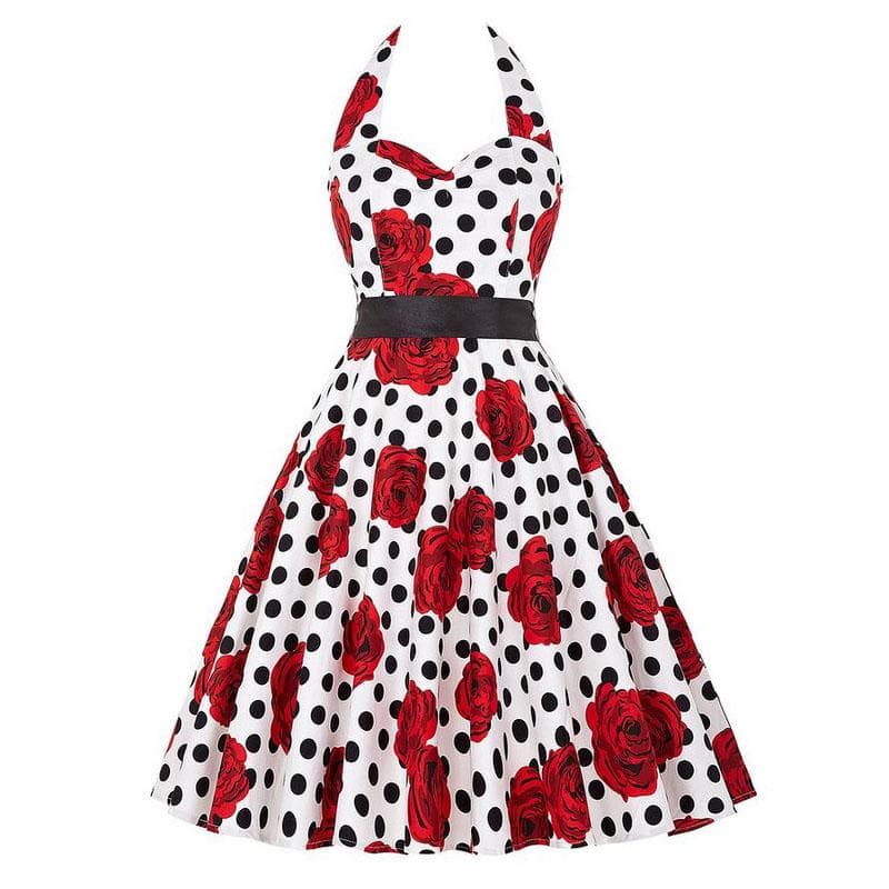 Sexy Retro Red Polka Dot Dress Audrey Hepburn Vintage Halter Dress 50s 60s Gothic Pin Up Rockabilly Dress Plus Size Robe S