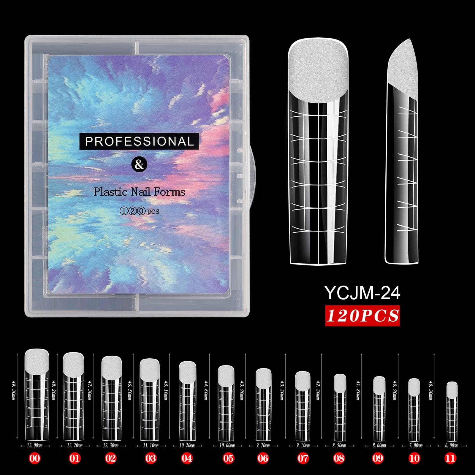 120Pcs/Set Clear Dual Forms False Nails Full Cover Quick Building Gel Mold Tips Nail Extension Molds Upper Forms For Nails Tips YCJM-24