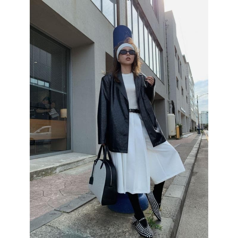 Street Style Cool Leather Suit Jacket for Women In Autumn M