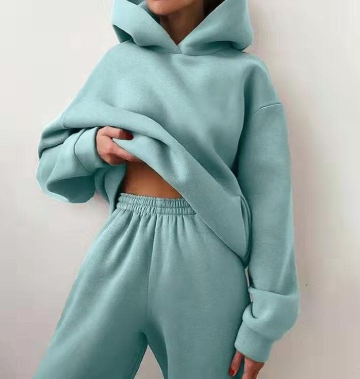 Women Elegant Solid Sets For Women Warm Hoodie Sweatshirts And Long Pant Fashion Two Piece Sets Ladies Sweatshirt Suits L navy blue