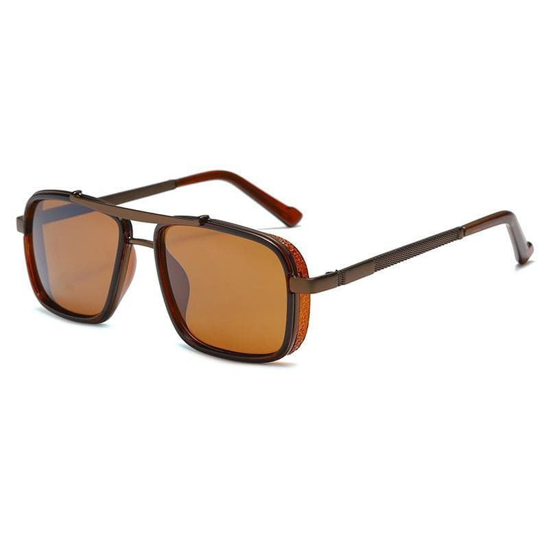Retro Double Bridges Sunglasses Men Square UV400 Twin Beam Aviator Punk Shades Vintage Style Sun Glasses