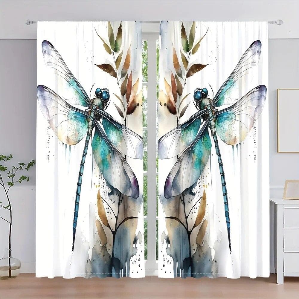 2pcs Valentine's Day Heart Balloon Watercolor Painted Valance Print Translucent Curtains Multi-scene Rod Pocket Decor Curtains W50xH160(CM)x2PCS-Rod pocket