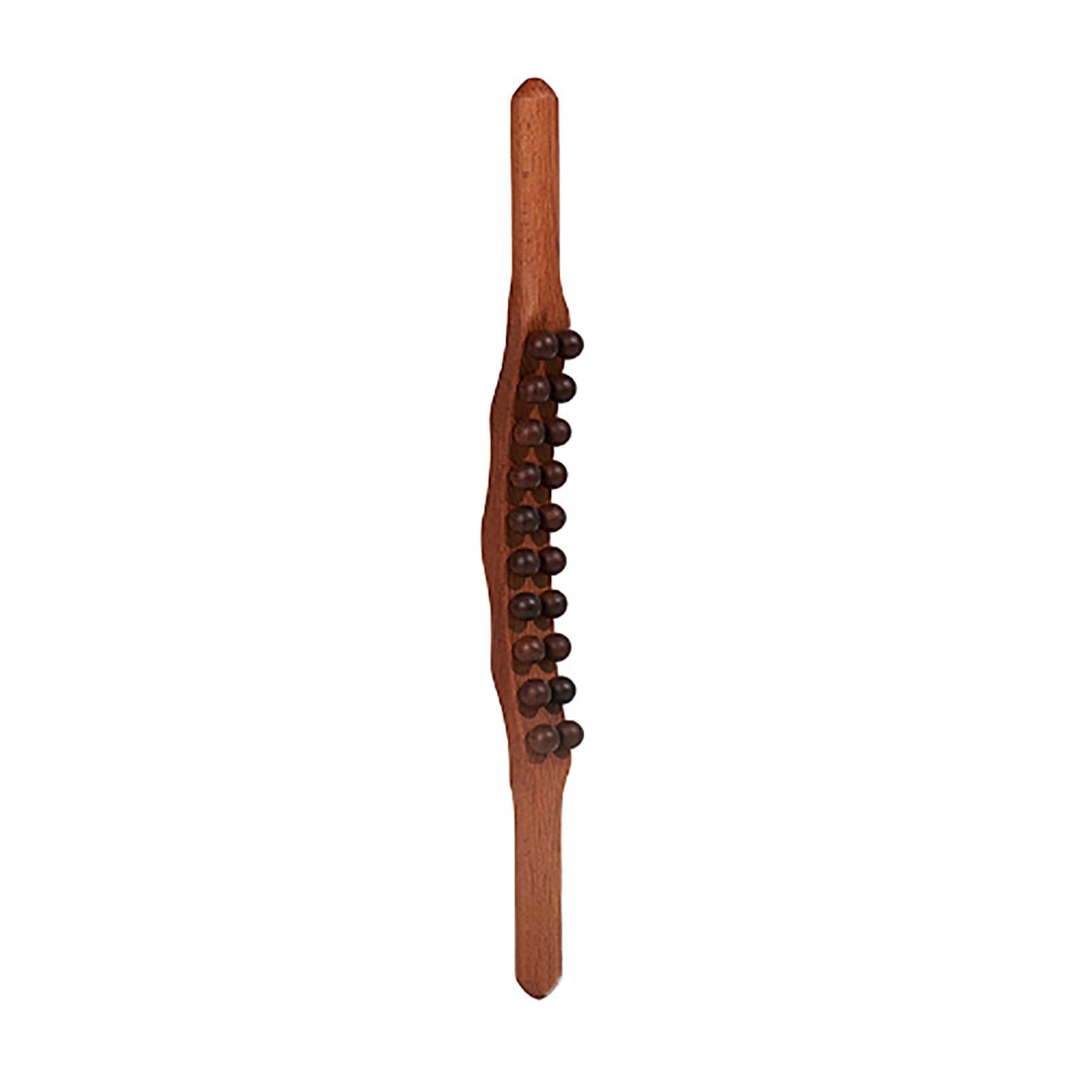 Wooden Gua Sha Stick Double Row 20 Beads Trigger Point Massager Tool for Muscle Neck Back