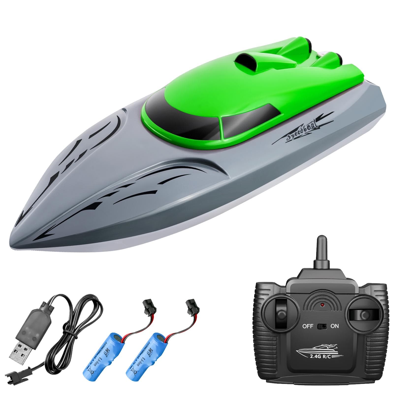 806 2.4G RC Boat Remote Control Boat 20KM/h Waterproof Toy High Speed RC Boat Racing Boat Gift for green 2 batteries green