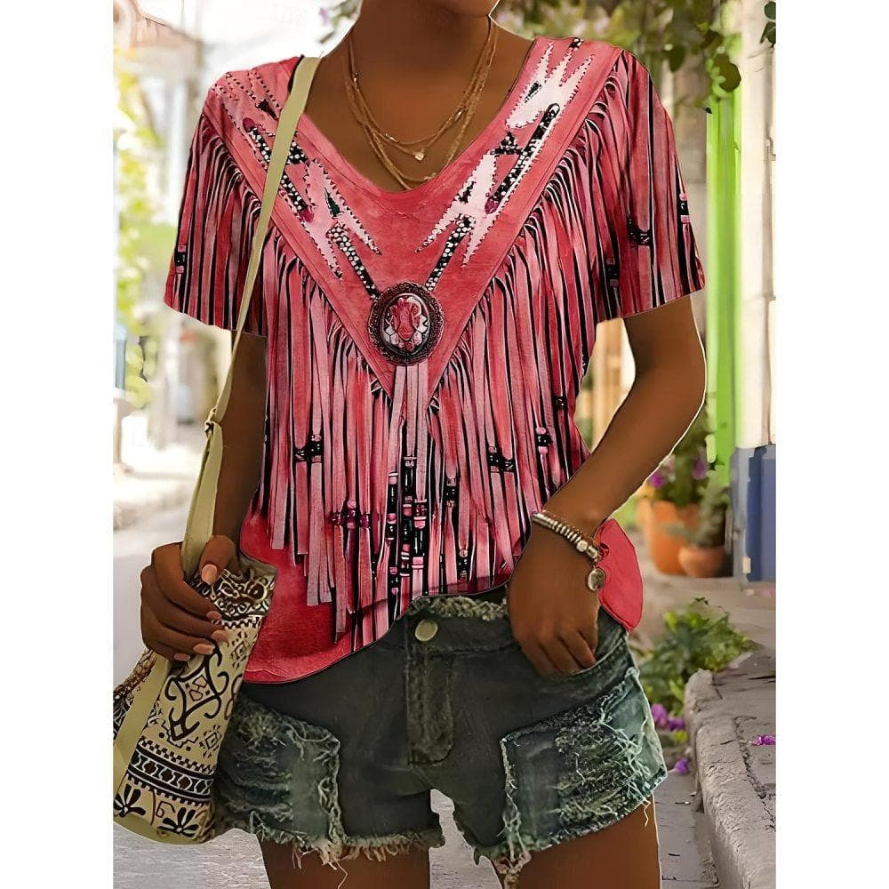 Women's T-shirt with Western cowboy design L