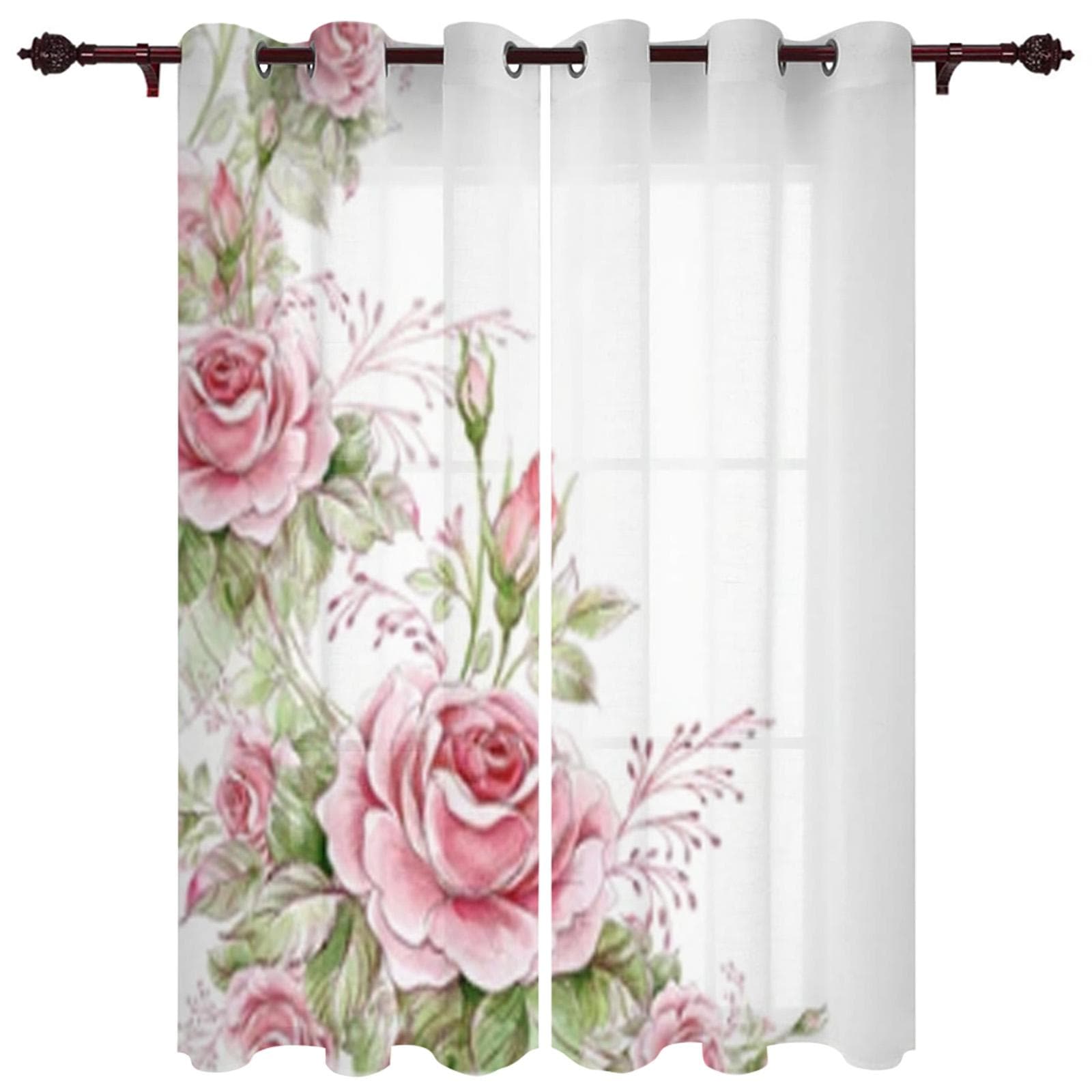 Pink Rose Romantic Window Curtains Kitchen Drapes Panel Home Decor Curtains for Living Room Curtains for Bedroom 135W x 60H(cm)