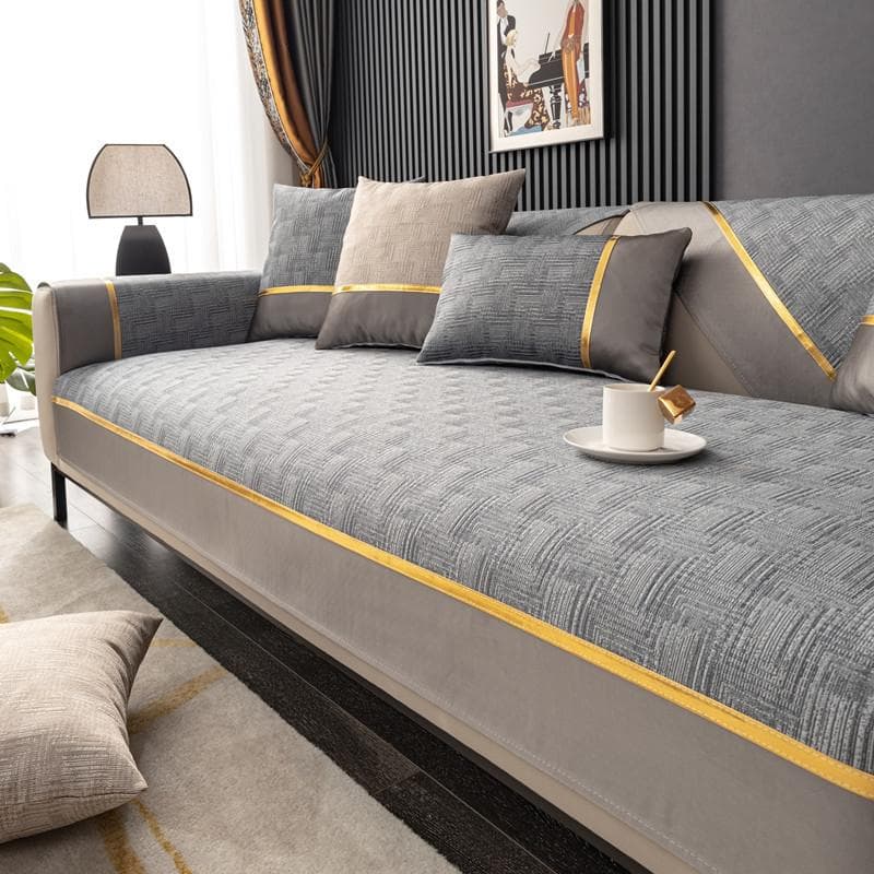 New Sofa Cushion High Precision Light Luxury Four Seasons Universal Cushion Armrest Backrest Towel Gold Thread Splicing Sofa Mat 70x70cm 1pcs