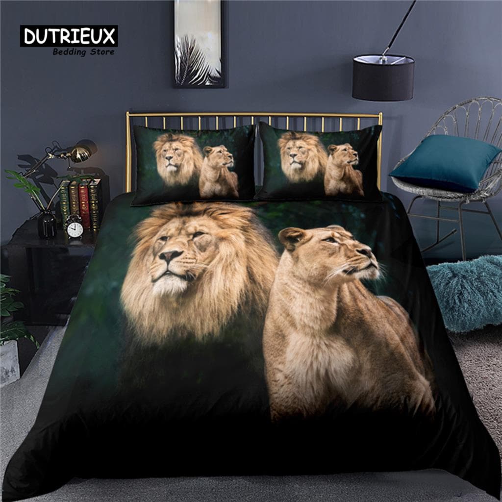 Luxury 3D Animal Tiger Lion Print Home Living Comfortable Duvet Cover Set Pillowcase Bedding Set Queen and King EU/US/AU/UK Size EU single(135x200cm)