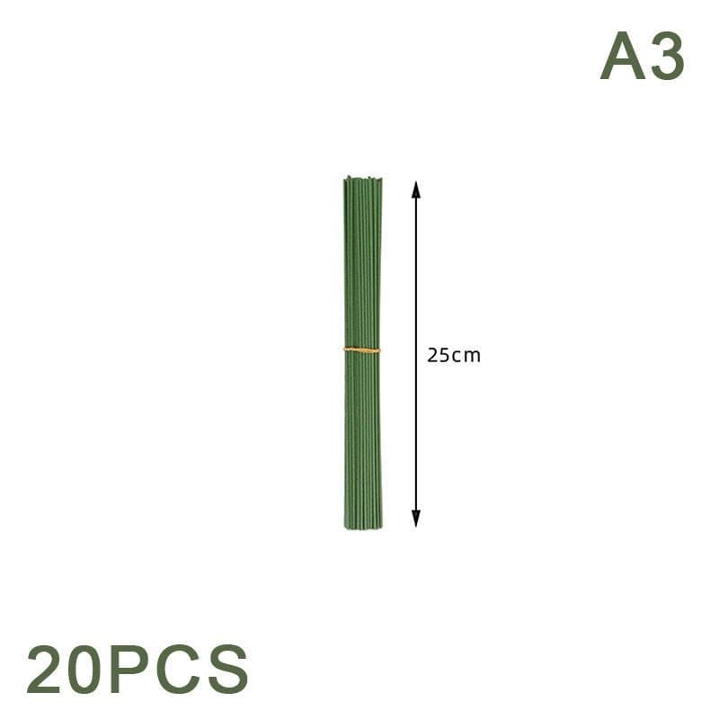 20Pcs 15/20/25/30/40Cm Artificial Green Flower Stem Diy Floral Material Handmade Wire Stem Accessoies For Wedding Home Decor A3