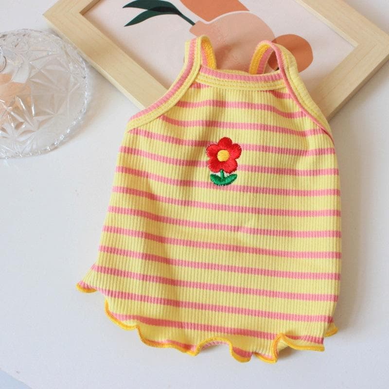 1pc Striped Teddy/Bichon Frise Dog Vest, Small Dog Apparel, Spring/Summer Puppy Dress, Dog Clothes XXL yellow