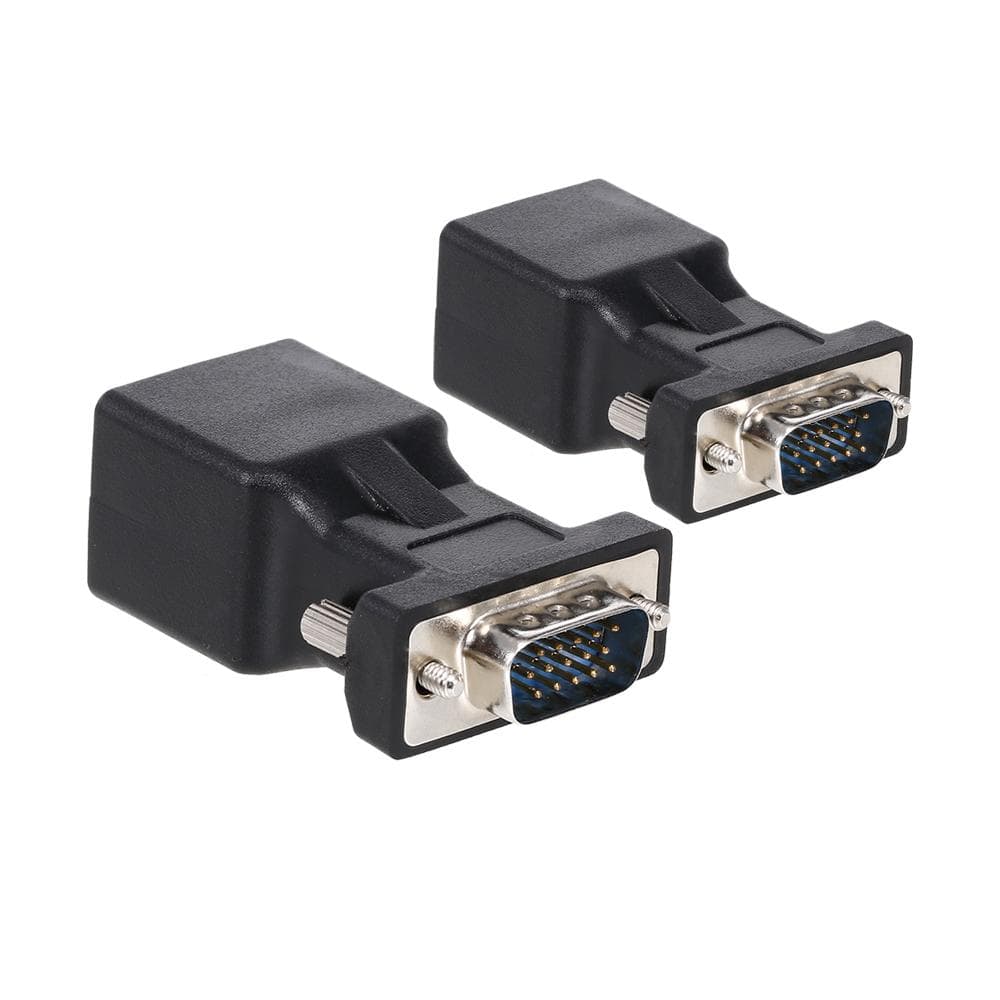 2PCS VGA to RJ45 Adapter VGA Male to RJ45 Adapter Ethernet Port Converter CAT5e CAT6 Network Cable black
